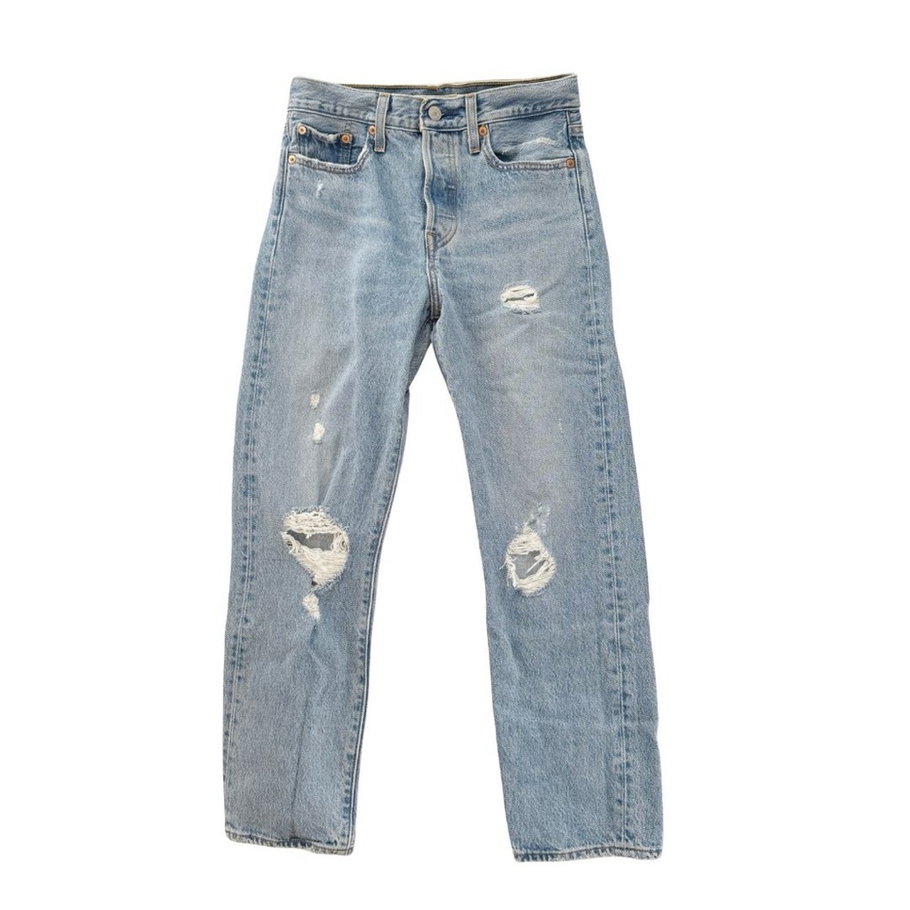 Levi’s 501 Wedgie Straight Leg Jeans Distressed Cropped Sz 26